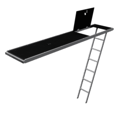 Aluminium en multiplex communicatieplatform met een ladder