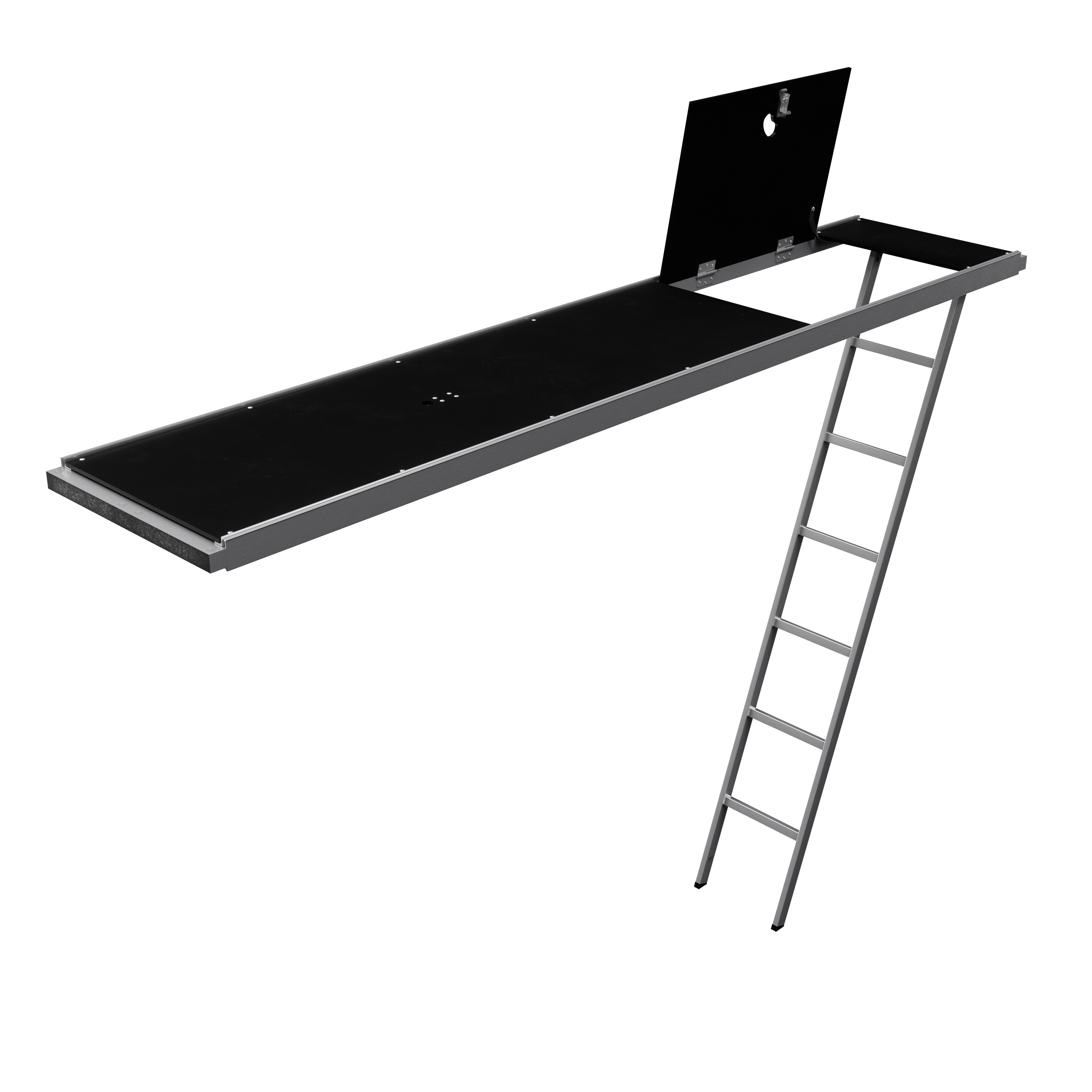 Aluminium en multiplex communicatieplatform met een ladder